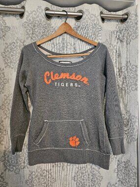 Colloseum Clemson Distressed Grey Scoop Neck Sweatshirt with Patch Logo, Size S